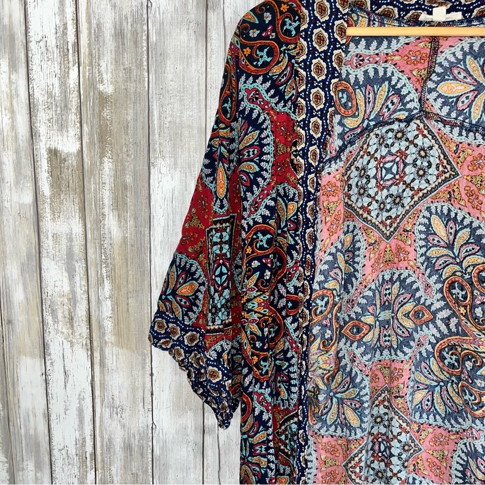 Oddy Boho Long Kimono With Pockets Navy Orange Red S/M Women’s - Picture 5 of 6